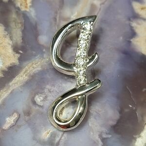 Elegant Silver Letter J Brooch with Crystals